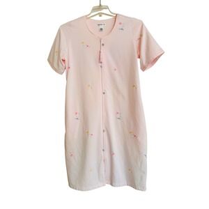 Pink House Coat Robe Floral Embroidered Zip Front Fundamentals Tassel Small Gran